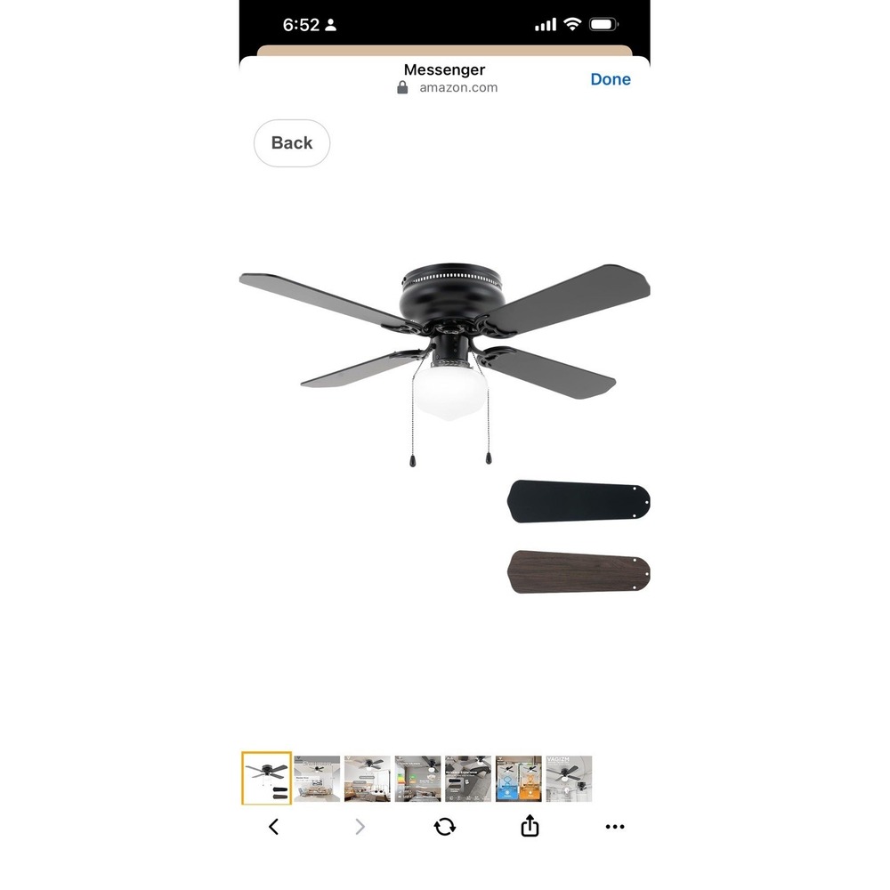 42" Ceiling Fan Flush Mount LED Light Pull Chain Dual Finish Blades Matte Black